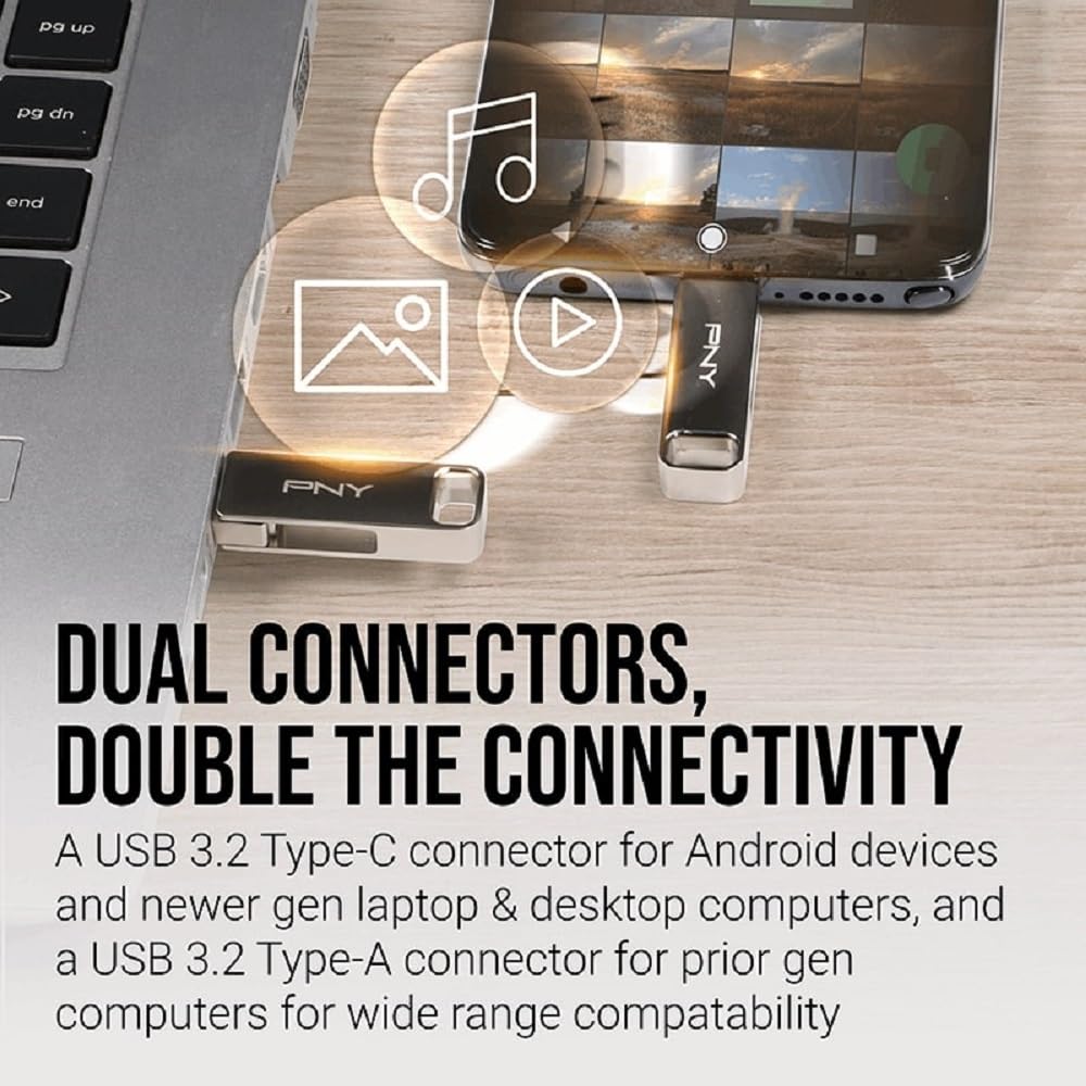 PNY USB 3.2 Flash Drive/Pen Drive 64GB Dual OTG Type-C Type-A - Duo Link B0D7C3CS79