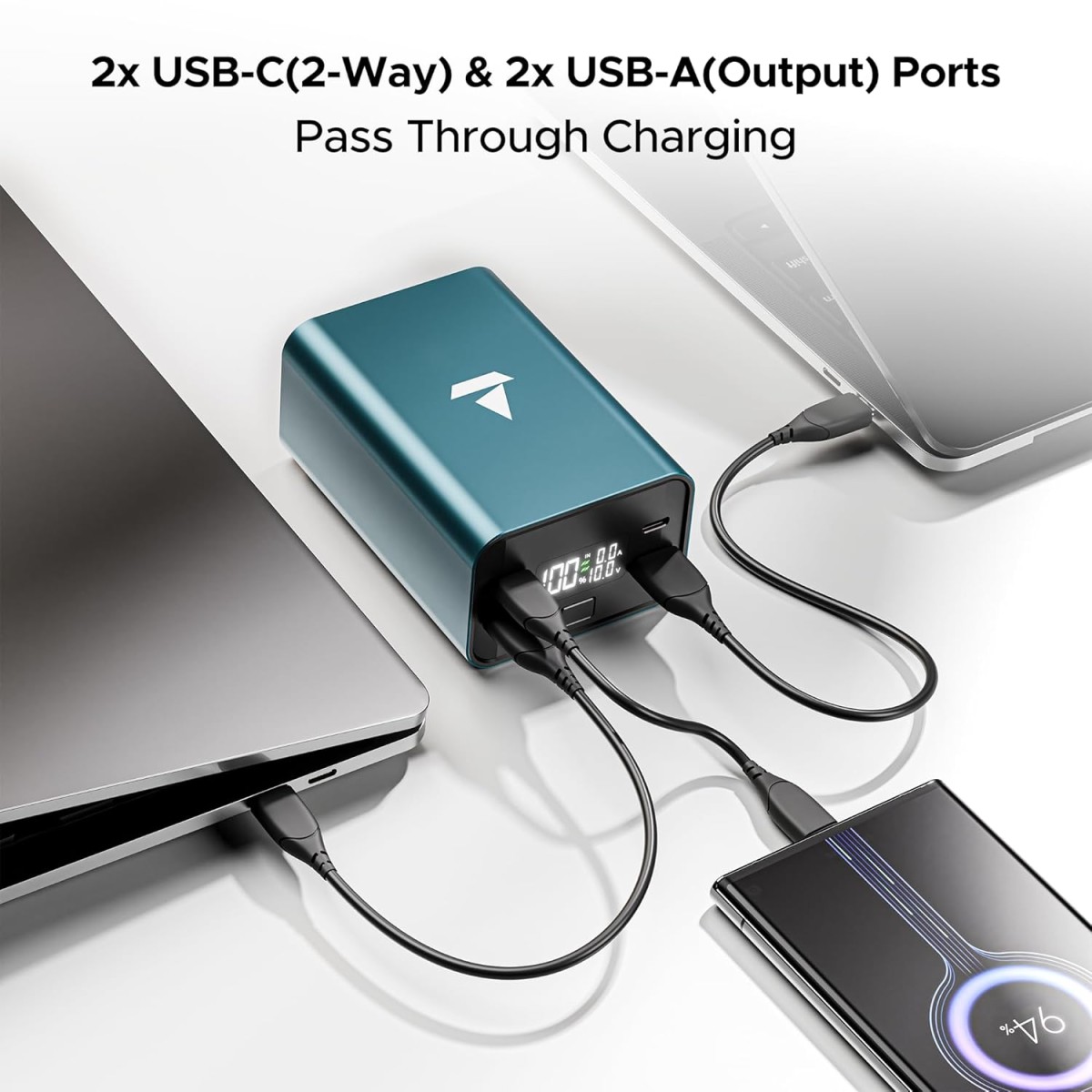 boAt EnergyShroom PB600 PowerPulse 27000mAh Power Bank| 160W Total Output, 2xUSB-C (2-Way Port), 2xUSB-A Port, 100W Type-C to C Cable