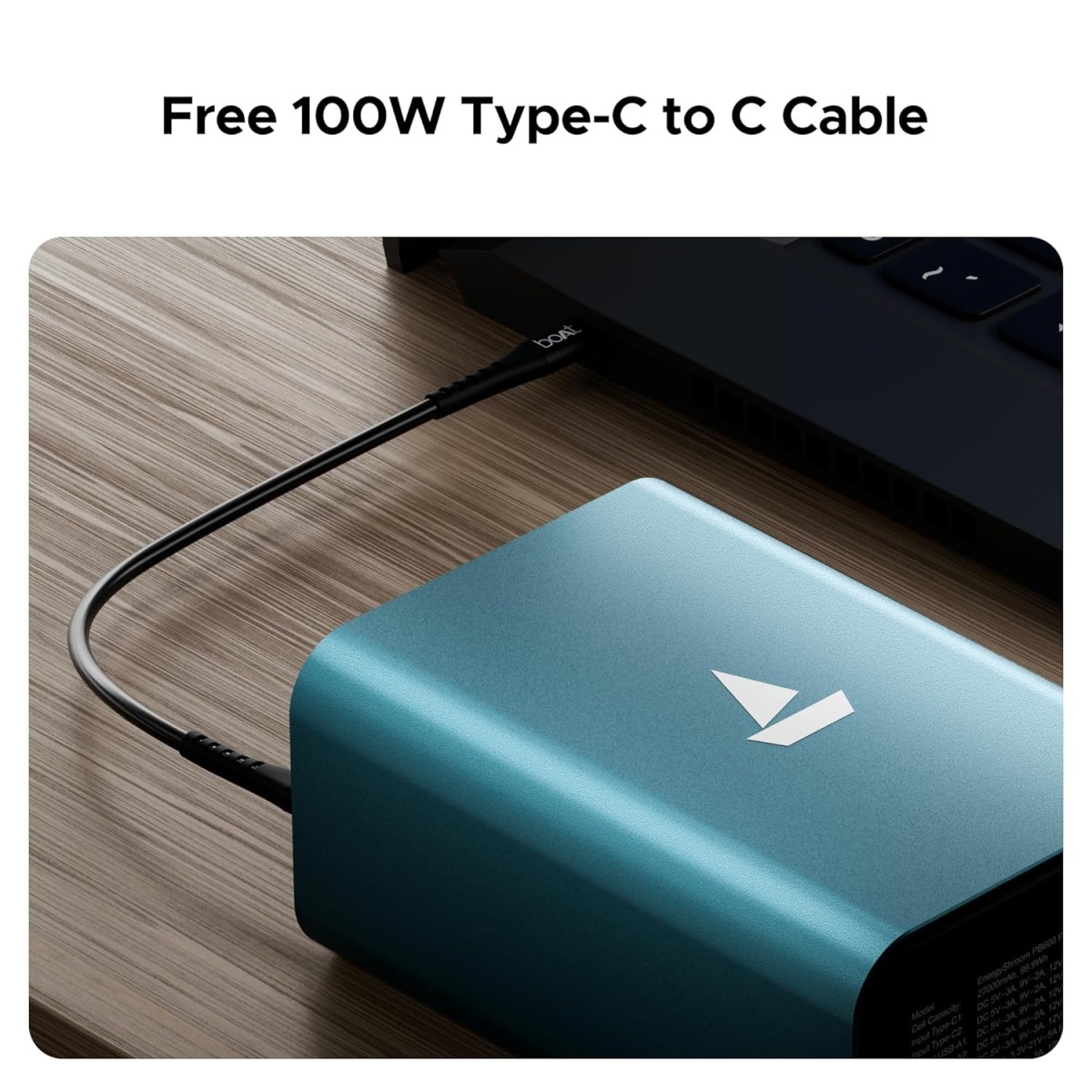 boAt EnergyShroom PB600 PowerPulse 27000mAh Power Bank| 160W Total Output, 2xUSB-C (2-Way Port), 2xUSB-A Port, 100W Type-C to C Cable