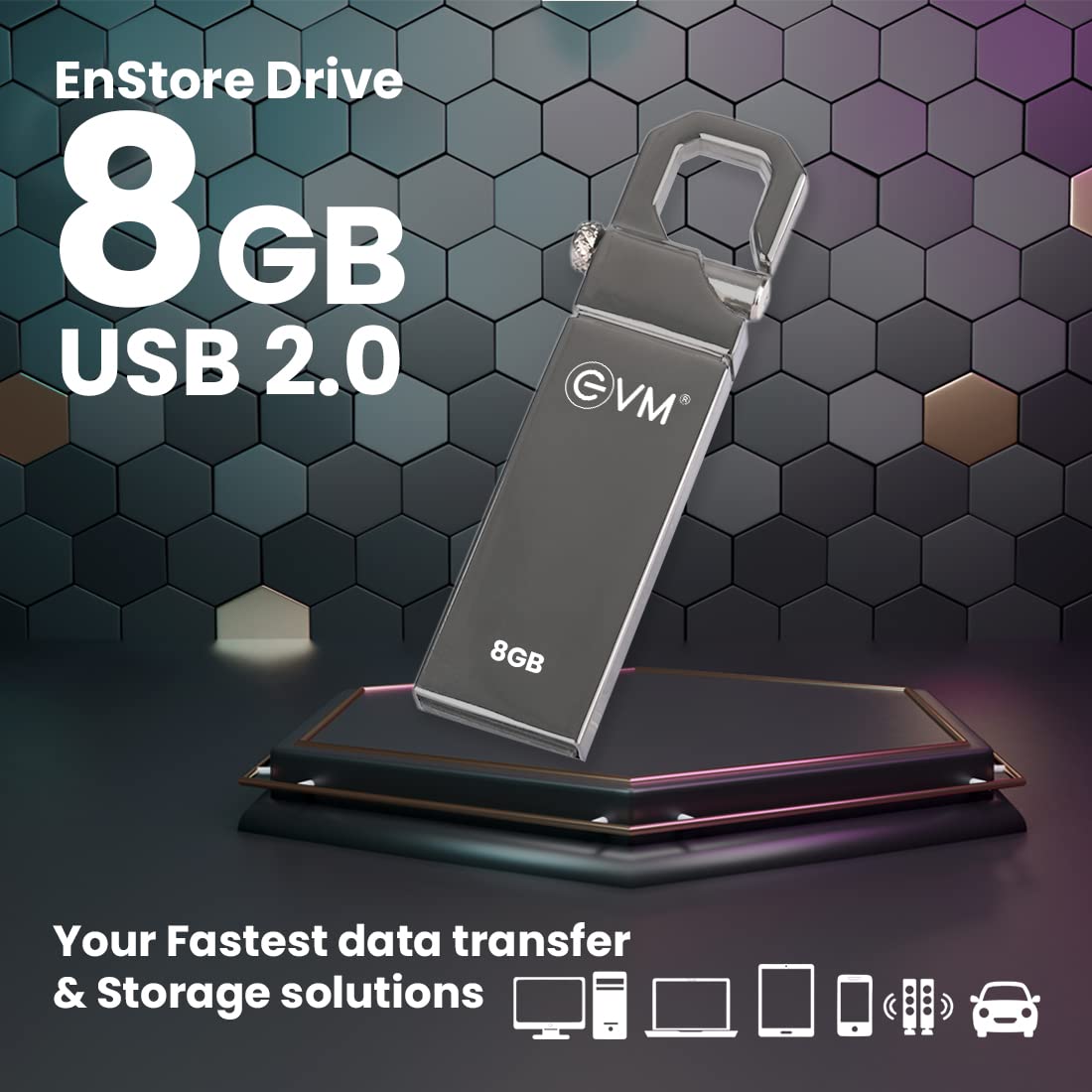 EVM EnStore 8GB Metal USB 2.0 Flash Drive - High Read Speeds up to 15MB/s & Write Speeds up to 8MB/s EVMPD/8GB