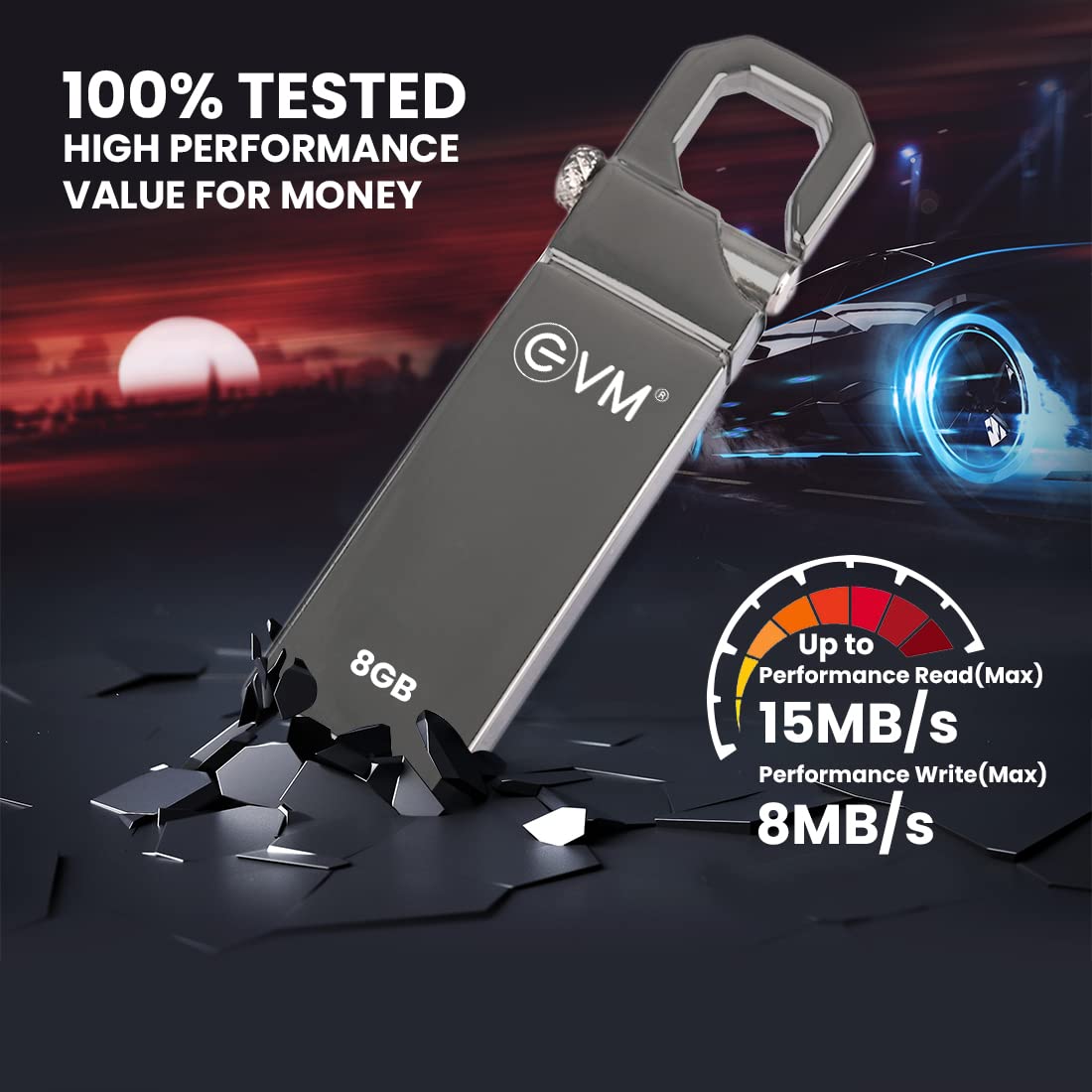 EVM EnStore 8GB Metal USB 2.0 Flash Drive - High Read Speeds up to 15MB/s & Write Speeds up to 8MB/s EVMPD/8GB