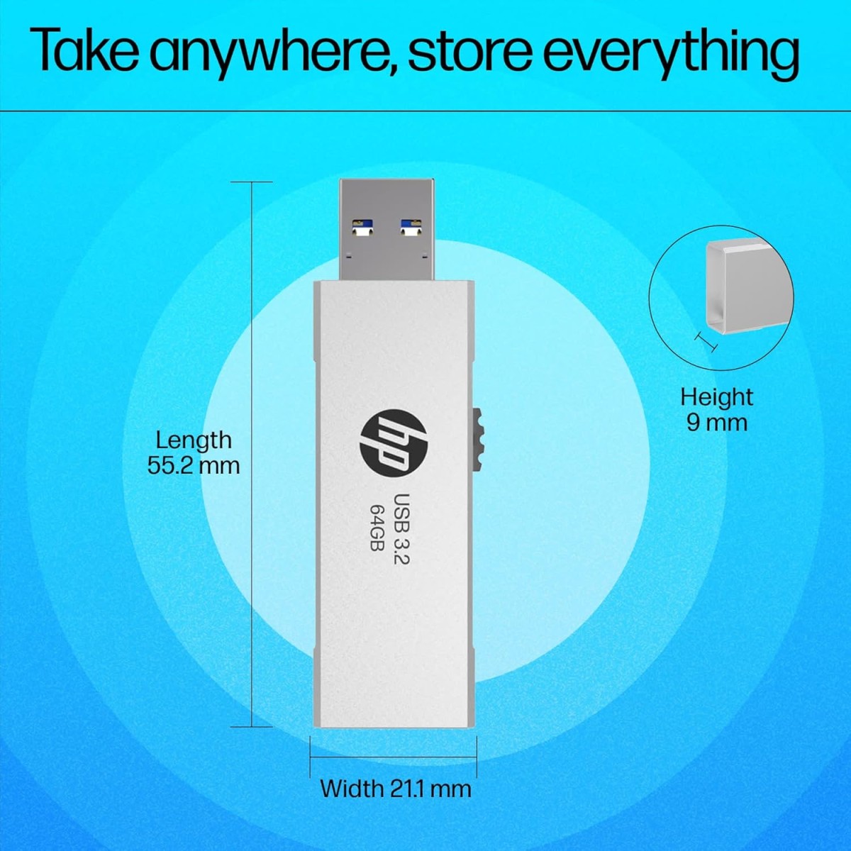 HP 818w 64GB USB 3.2 Flash Drive Silver Metal 8Y6S9AA