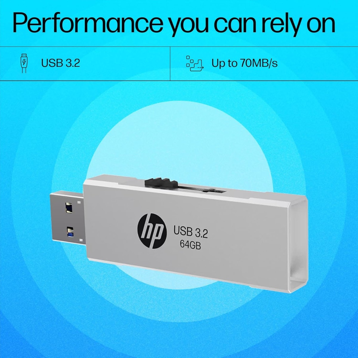 HP 818w 64GB USB 3.2 Flash Drive Silver Metal 8Y6S9AA