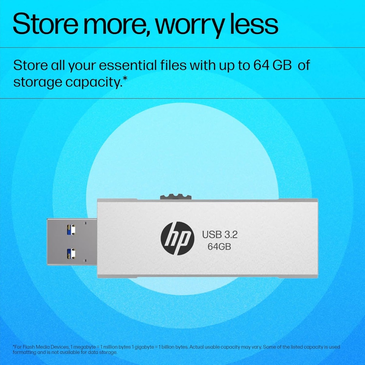 HP 818w 64GB USB 3.2 Flash Drive Silver Metal 8Y6S9AA