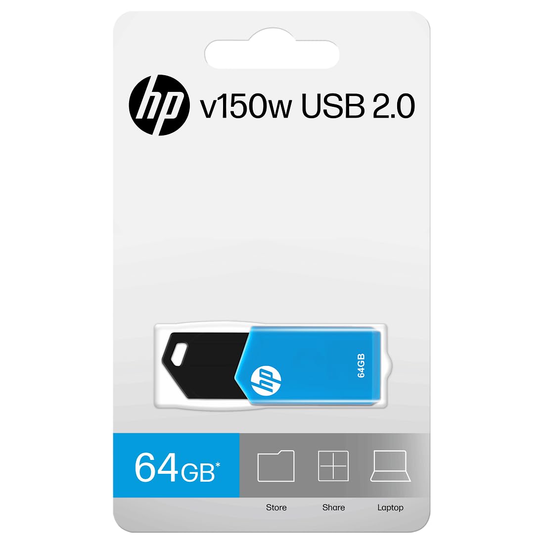 HP v150w 64 GB USB 2.0 Flash Drive (Blue) HPFD150W-64