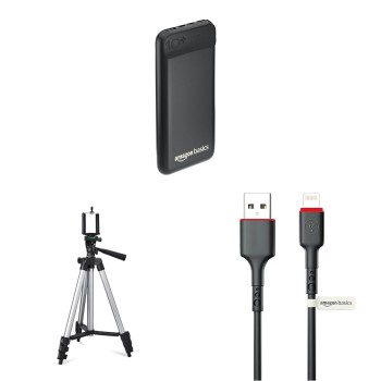 amazon basics 10000mAh 12W Lithium-Polymer Power Bank | Dual Input, Dual Output | Black, Type-C Cable B0CWGRVCCC