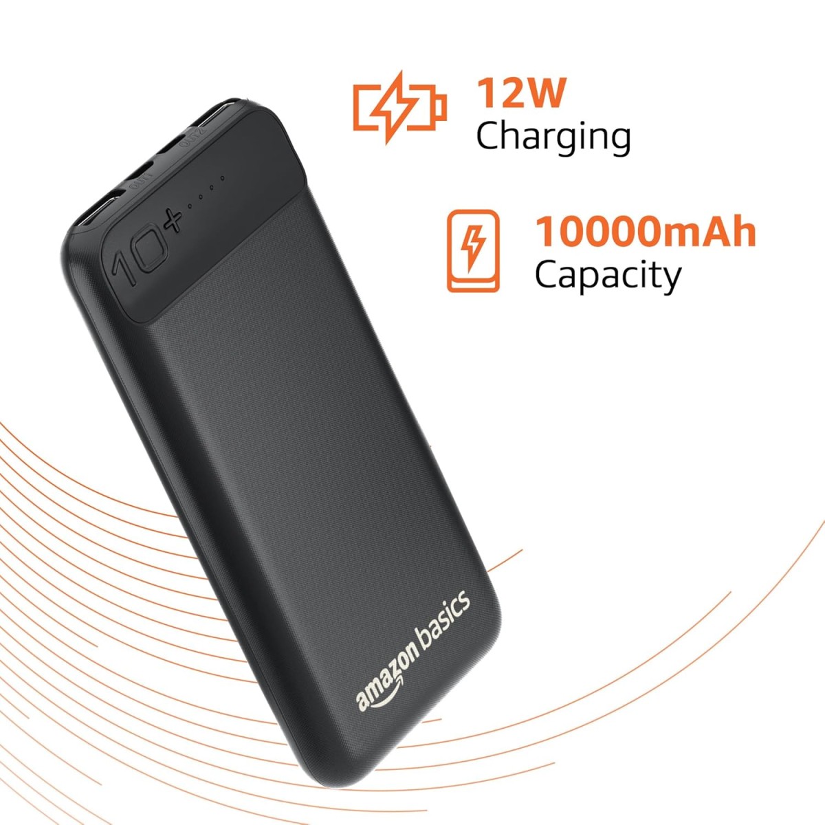 amazon basics 10000mAh 12W Lithium-Polymer Power Bank | Dual Input, Dual Output | Black, Type-C Cable B0CWGRVCCC