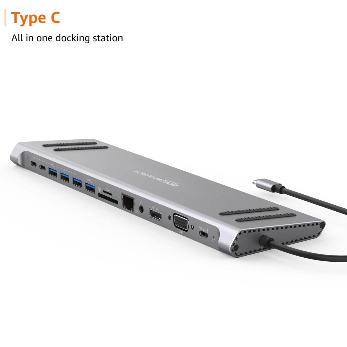 Amazon Basics Dock Station, 13-in-1 USB C HUB Docking Station, USB C Network Hub with HDMI Gigabit Laptop Stand for MacBook iPad Surface Pro
