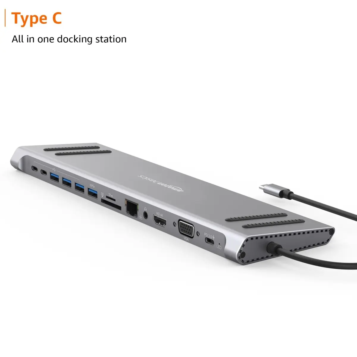 Amazon Basics Dock Station, 13-in-1 USB C HUB Docking Station, USB C Network Hub with HDMI Gigabit Laptop Stand for MacBook iPad Surface Pro