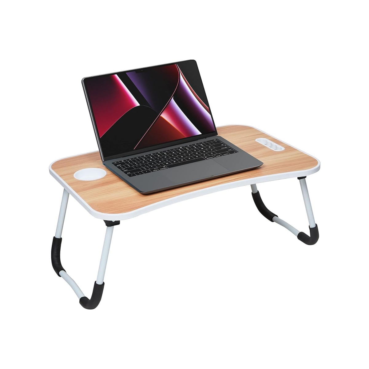 Amazon Basics Engineered Wood Foldable Laptop Table with Cup Holder, Tablet Groove and Mini Drawer (60L x 40W x 26H cm, Brown) Amazon Basics Engineered Wood Foldable Laptop Table with Cup Holder, Tablet Groove and Mini Drawer (60L x 40W x 26H cm, Brown)
