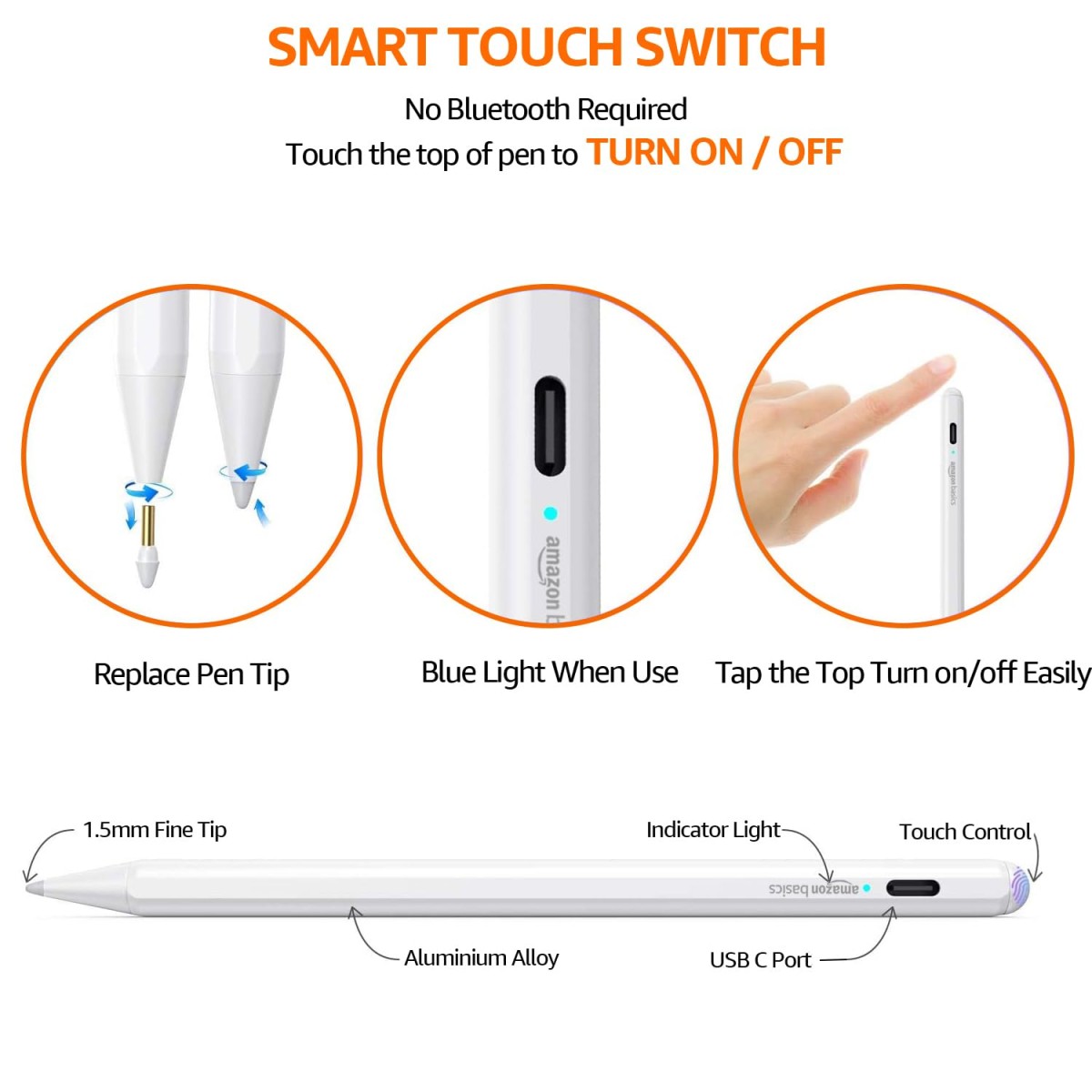 Amazon Basics Universal Stylus Pen for Touch Screens-Android, iOS (iPad and iPad Pro)-Fine-Point Stylus Pen (White) AB23AUS02