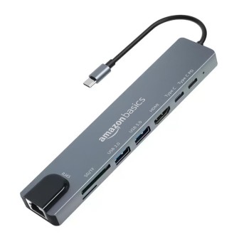 Amazon Basics USB hub 3.0 for Type-c Port,8 in 1 Adapter for pc Accessories with USB-C 4K HDMI SD/TF Ethernet Adaptor HUB for Tablet PC Phone
