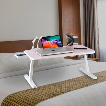 GoRogue Laptop Table for Bed & Sofa, Foldable Desk with Cup Holder, Drawer & Built-in USB Hub with Free Mini Fan, LED Lamp (Pink) GoRogue Laptop Table for Bed & Sofa, Foldable Desk with Cup Holder, Drawer & Built-in USB Hub with Free Mini Fan, LED Lamp (Pink)