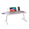 GoRogue Laptop Table for Bed & Sofa, Foldable Desk with Cup Holder, Drawer & Built-in USB Hub with Free Mini Fan, LED Lamp (Pink) GoRogue Laptop Table for Bed & Sofa, Foldable Desk with Cup Holder, Drawer & Built-in USB Hub with Free Mini Fan, LED Lamp (Pink)