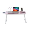 GoRogue Laptop Table for Bed & Sofa, Foldable Desk with Cup Holder, Drawer & Built-in USB Hub with Free Mini Fan, LED Lamp (Pink) GoRogue Laptop Table for Bed & Sofa, Foldable Desk with Cup Holder, Drawer & Built-in USB Hub with Free Mini Fan, LED Lamp (Pink)
