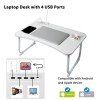 GoRogue Laptop Table for Bed & Sofa, Foldable Desk with Cup Holder, Drawer & Built-in USB Hub with Free Mini Fan, LED Lamp (White)