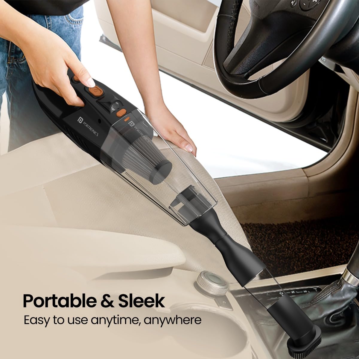 Portronics Mopcop Rechargeable Handheld Vacuum Cleaner for Home & Car, Washable HEPA Filter, Multi-Function Nozzles, Deep Cleaning, Cordless, Dry