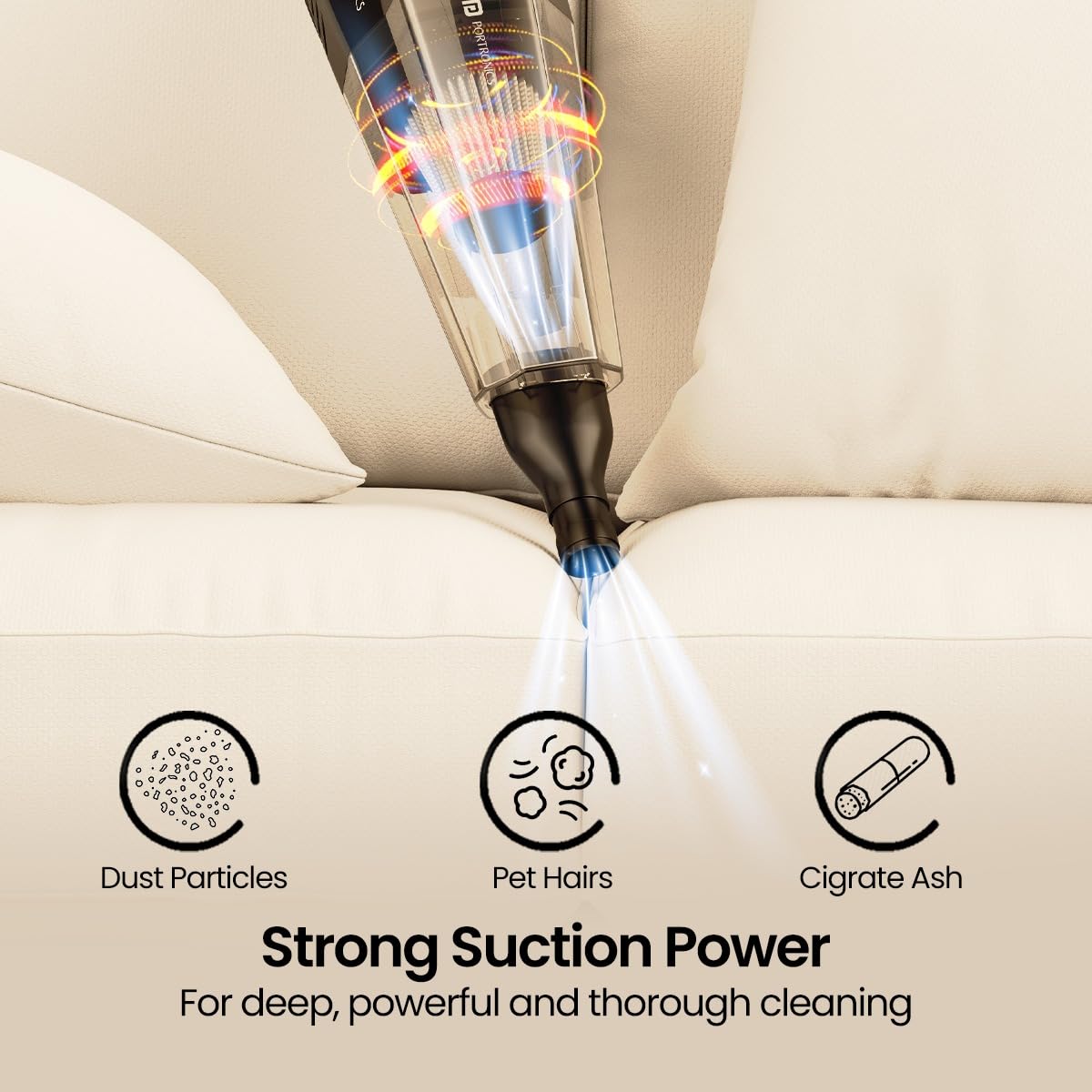 Portronics Mopcop Rechargeable Handheld Vacuum Cleaner for Home & Car, Washable HEPA Filter, Multi-Function Nozzles, Deep Cleaning, Cordless, Dry