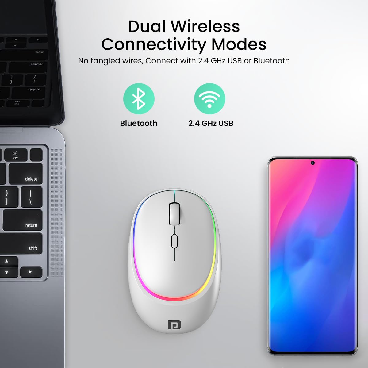 Portronics Toad IV Bluetooth Mouse with 2.4 GHz Wireless (Dual Connectivity), Rechargeable, Connect up to 3 Devices, RGB Lights, Adjustable Optical