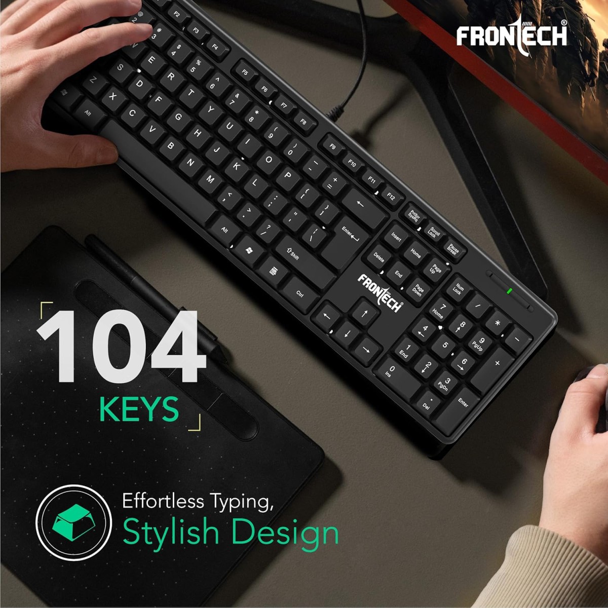 FRONTECH Wired Keyboard and Mouse Combo | Membrane Keys with Retractable Stands | USB Plug & Play | Ergonomic & Comfortable Design FRONTECH Wired Keyboard and Mouse Combo | Membrane Keys with Retractable Stands | USB Plug & Play | Ergonomic & Comfortable Design