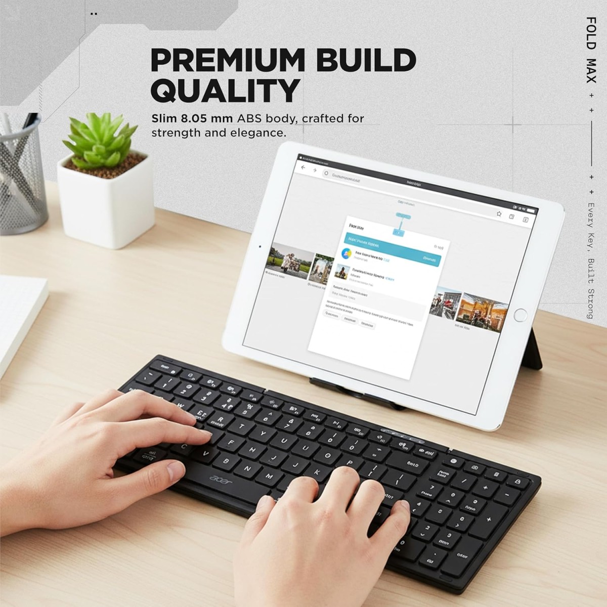 acer Fold Max | 99 Keys Full-Size Foldable Bluetooth Keyboard | BT 5.0 | Rechargeable 180mAh Battery | USB-C Fast Charging | 51H Use | Portable ABS acer Fold Max | 99 Keys Full-Size Foldable Bluetooth Keyboard | BT 5.0 | Rechargeable 180mAh Battery | USB-C Fast Charging | 51H Use | Portable ABS
