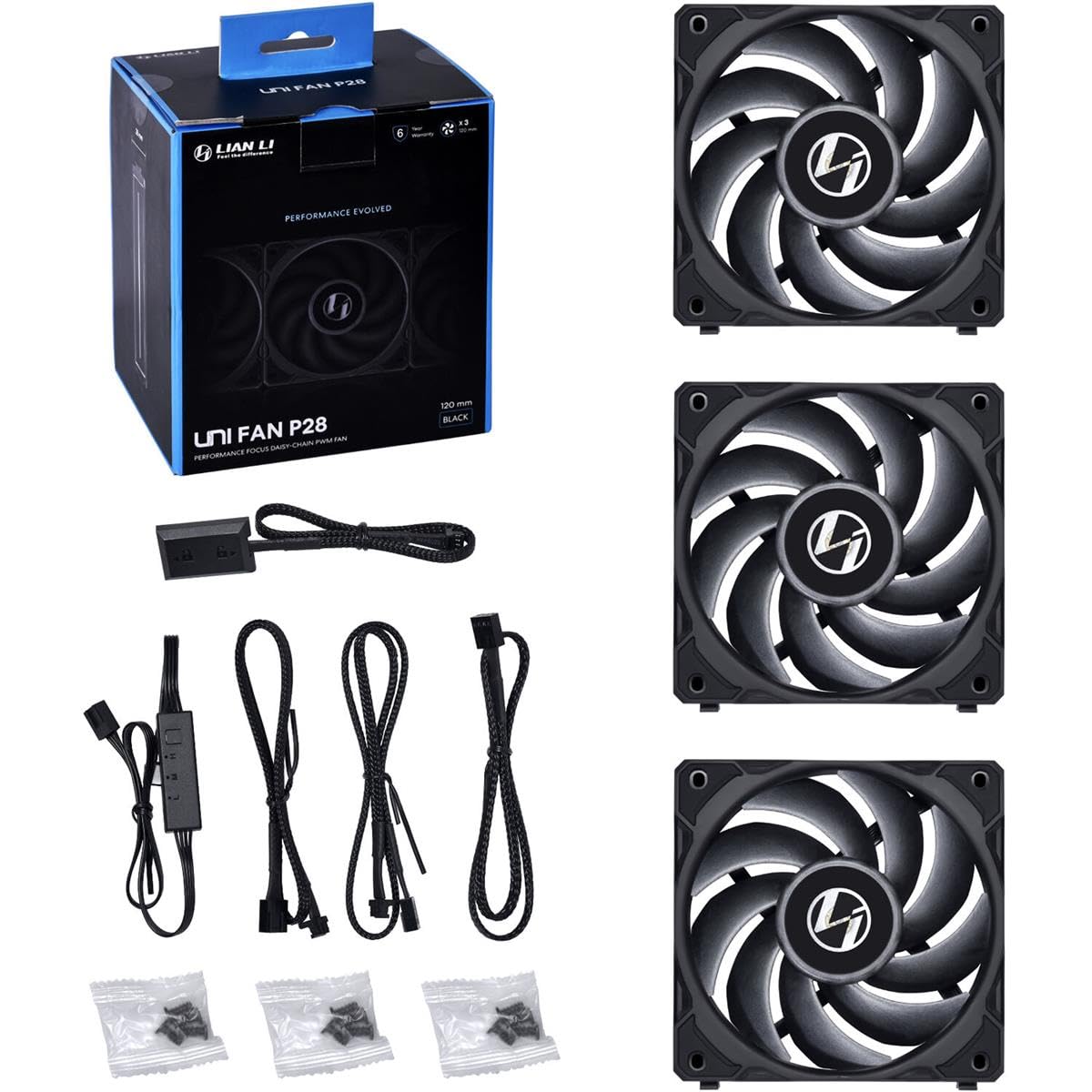 LIAN LI UNI Fan P28 120 Triple Pack Blackwith a Fan Speed Controller 12P283B