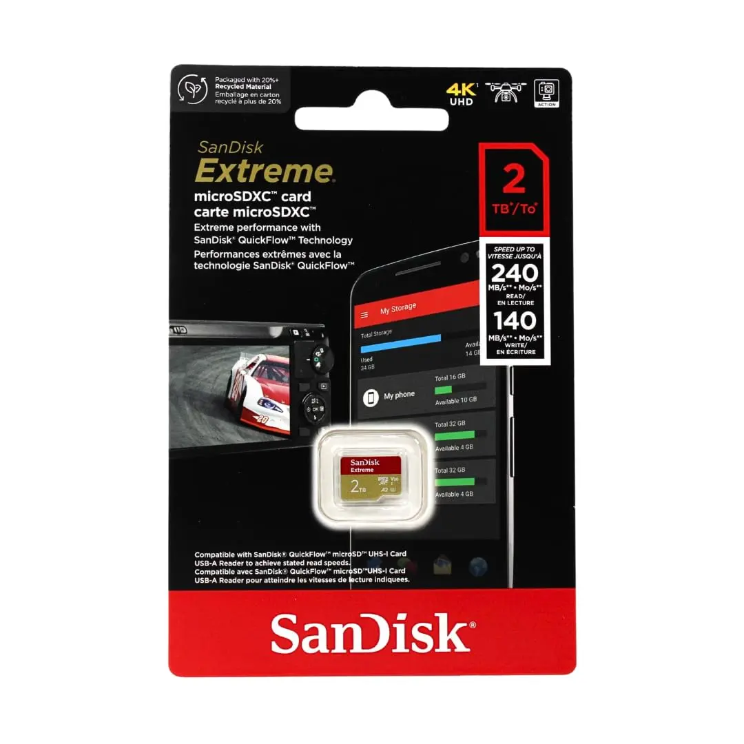 SanDisk Extreme 1TB microSDXC UHS-I, V30, 190MB/s Read, 130MB/s Write, Memory Card for 4K Video on Smartphones, Action Cams and Drones