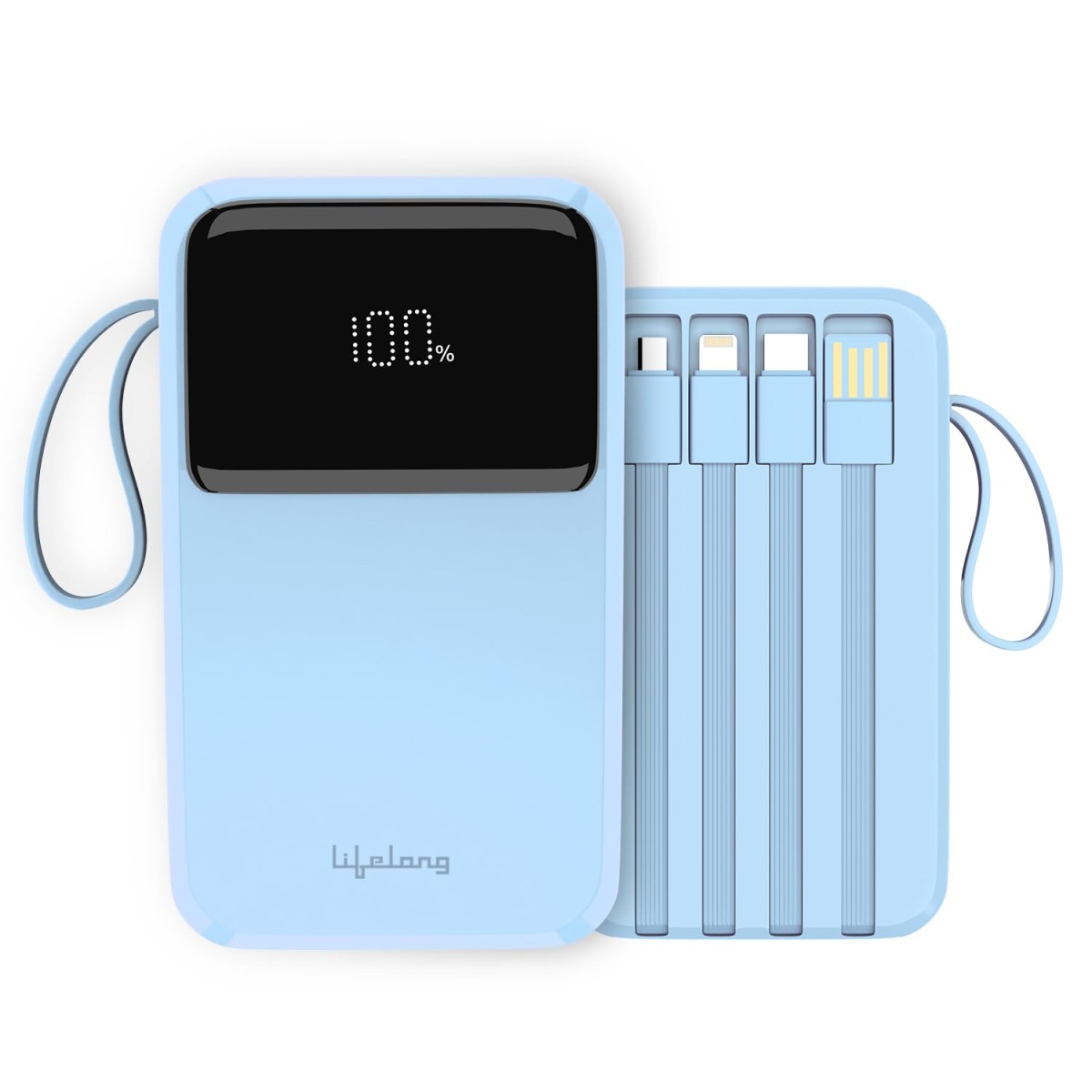 Lifelong Electronics 10000mAh 22.5W Fast Charging Power Bank | 3 Inputs (in-Built USB Cable + Lightning + Type-C Port) | 6 Outputs (3 in-Built Cables