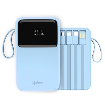 Lifelong Electronics 10000mAh 22.5W Fast Charging Power Bank | 3 Inputs (in-Built USB Cable + Lightning + Type-C Port) | 6 Outputs (3 in-Built Cables