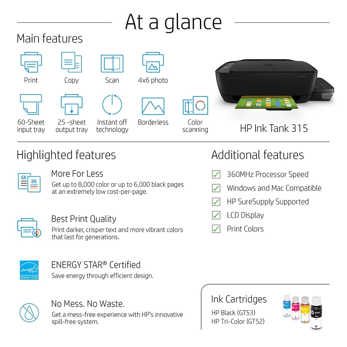 HP Ink Tank 315 Multifunction Colour USB Printer refurbished Z4B04A