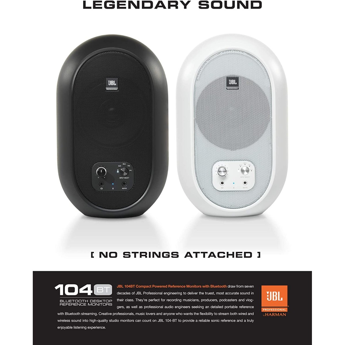 JBL Professional Series 104-BT Compact Desktop Reference Monitors with Bluetooth, Speaker Black JBL104-BT