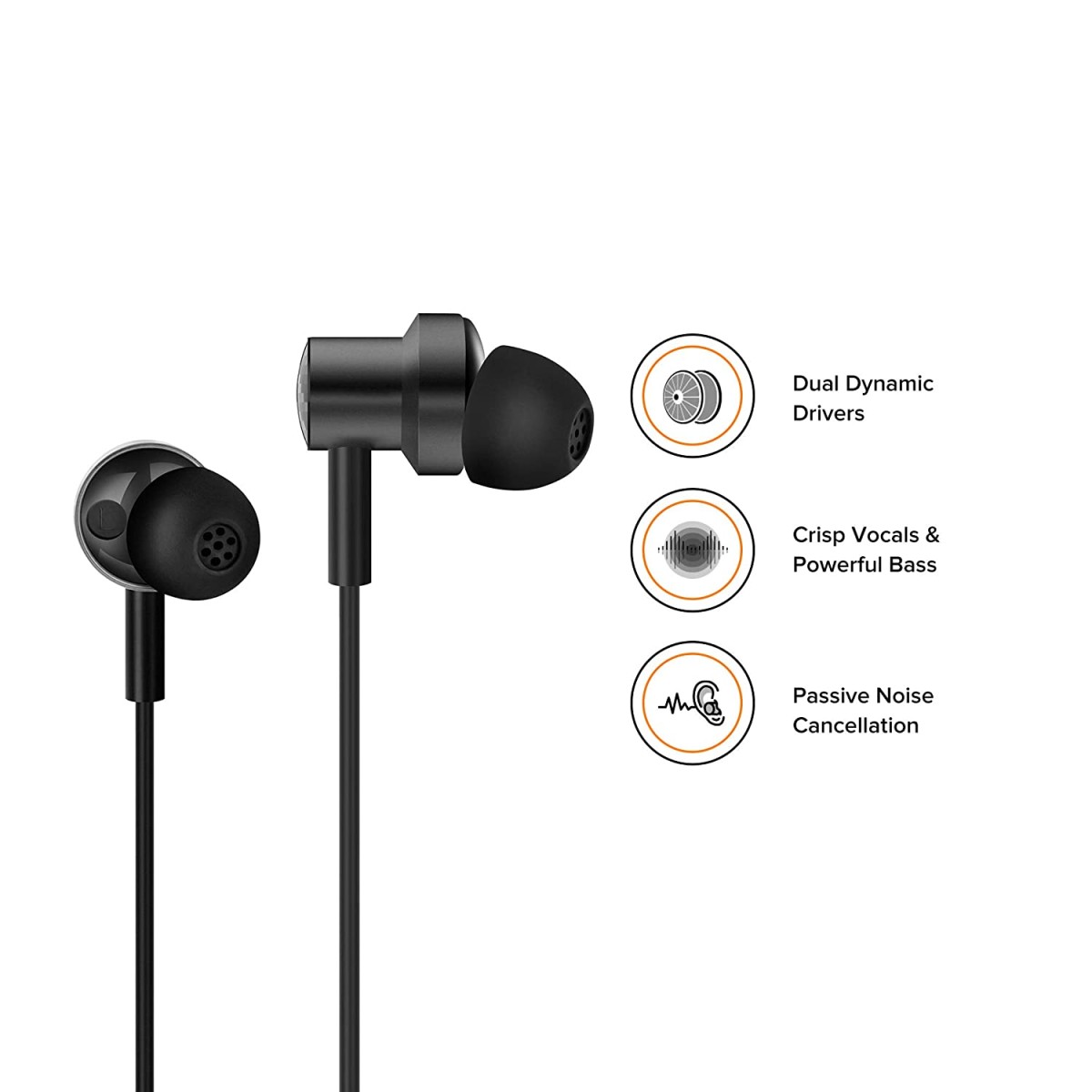 Mi Dual Driver in-Ear Wired Earphone, 10mm & 8 mm Dynamic Drivers Braided Cable (Black) 25009