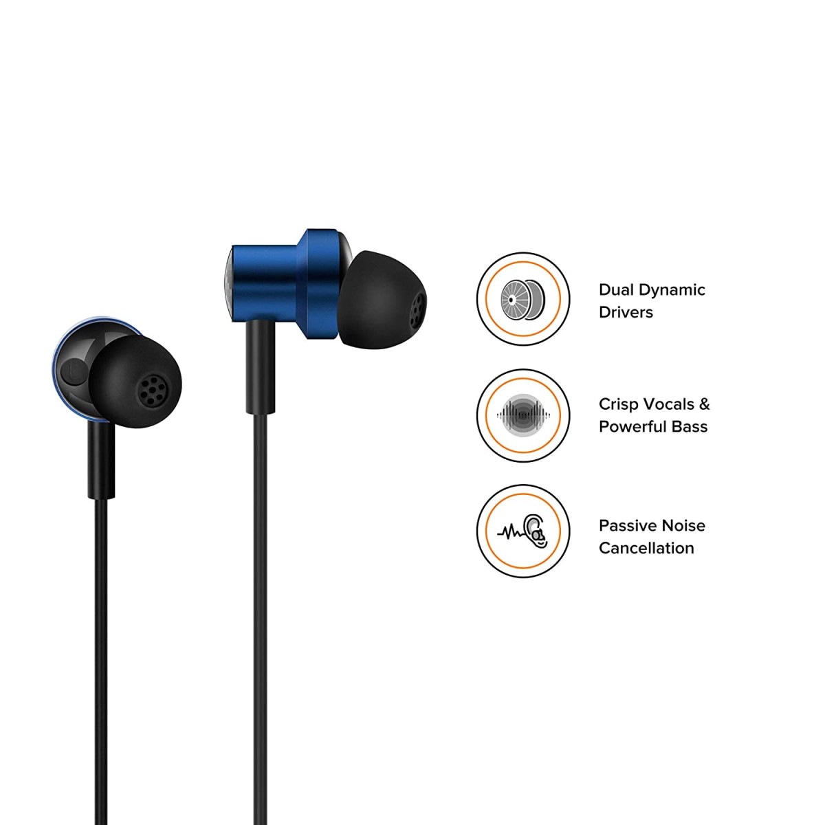 Mi Dual Driver in-Ear Wired Earphone, 10mm & 8 mm Dynamic Drivers Braided Cable (Black) 25009
