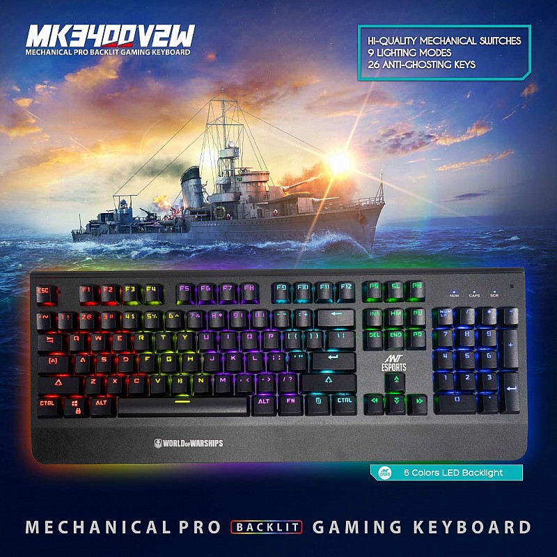 Ant Esports MK3400W V2 Mechanical Pro World of Warship Edition Wired RGB Gaming Keyboard with Blue Switches