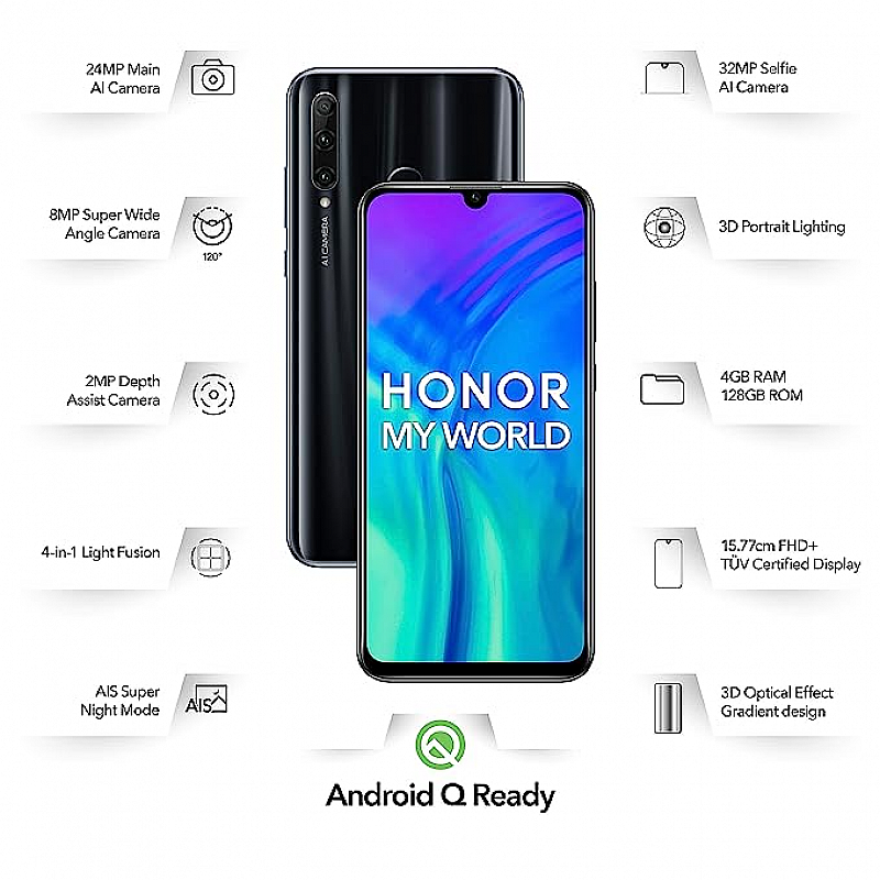 Honor 20i (Midnight Black, 128 GB, 4 GB RAM) Refurbished 