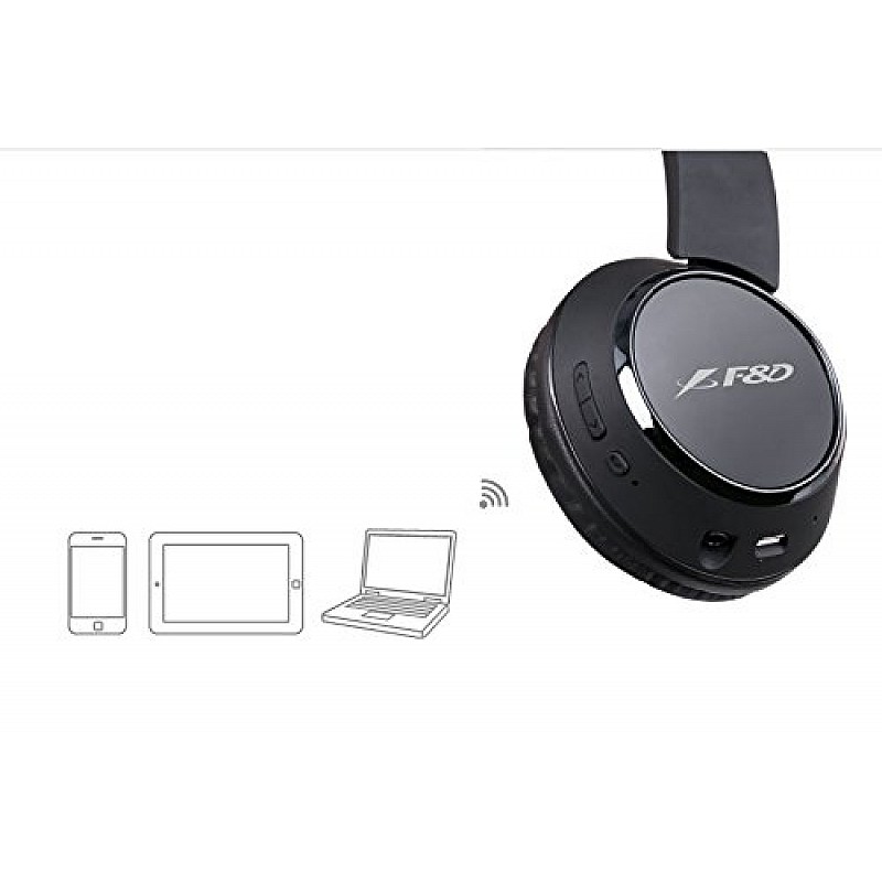 F&D Stereo HW110 Wireless Bluetooth Headphone with Mic (Black)-