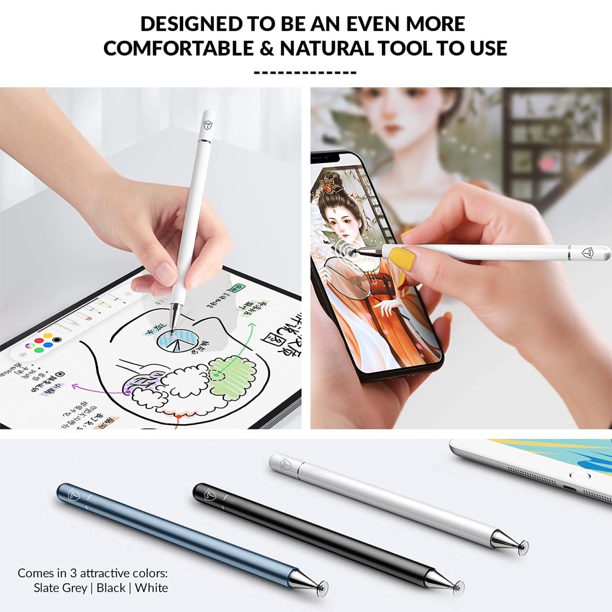 Tukzer Capacitive Stylus Pen for Touch Screens Devices, Fine Point, Lightweight Metal Body