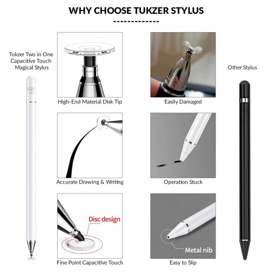 Tukzer Capacitive Stylus Pen for Touch Screens Devices, Fine Point, Lightweight Metal Body 