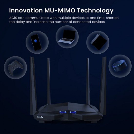 Tenda AC10 AC1200 Wireless Smart Dual-Band Gigabit WiFi Router, MU-MIMO, 4 Gigabit Ports