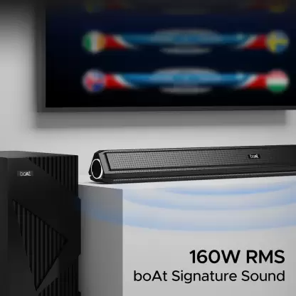 boAt Aavante Bar Chord with Wireless Subwoofer and Dynamic LEDs 160 W Bluetooth Soundbar BLACK boAt Aavante Bar Chord with Wireless Subwoofer and Dynamic LEDs 160 W Bluetooth Soundbar BLACK