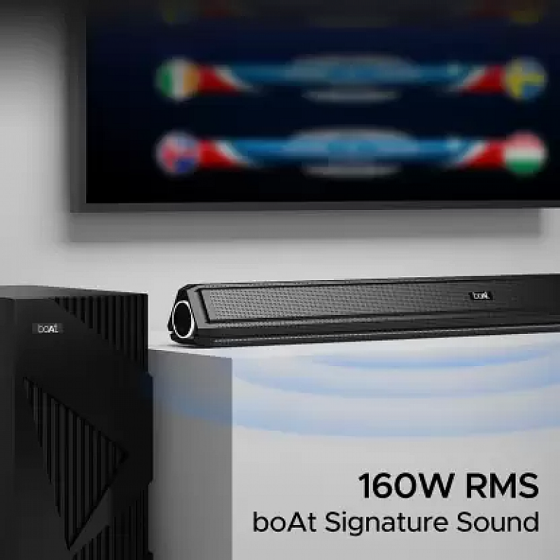 boAt Aavante Bar Chord with Wireless Subwoofer and Dynamic LEDs 160 W Bluetooth Soundbar BLACK