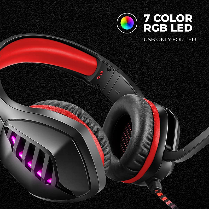 Cosmic Byte GS430 Gaming Headphone, 7 Color RGB LED and Microphone for PC, PS5, Xbox (Red)