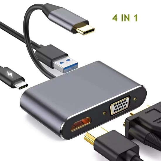 Live Tech Link 4 in 1 USB Type C to HDMI Port VGA Port USB Adapter USB3.0 PD Connect