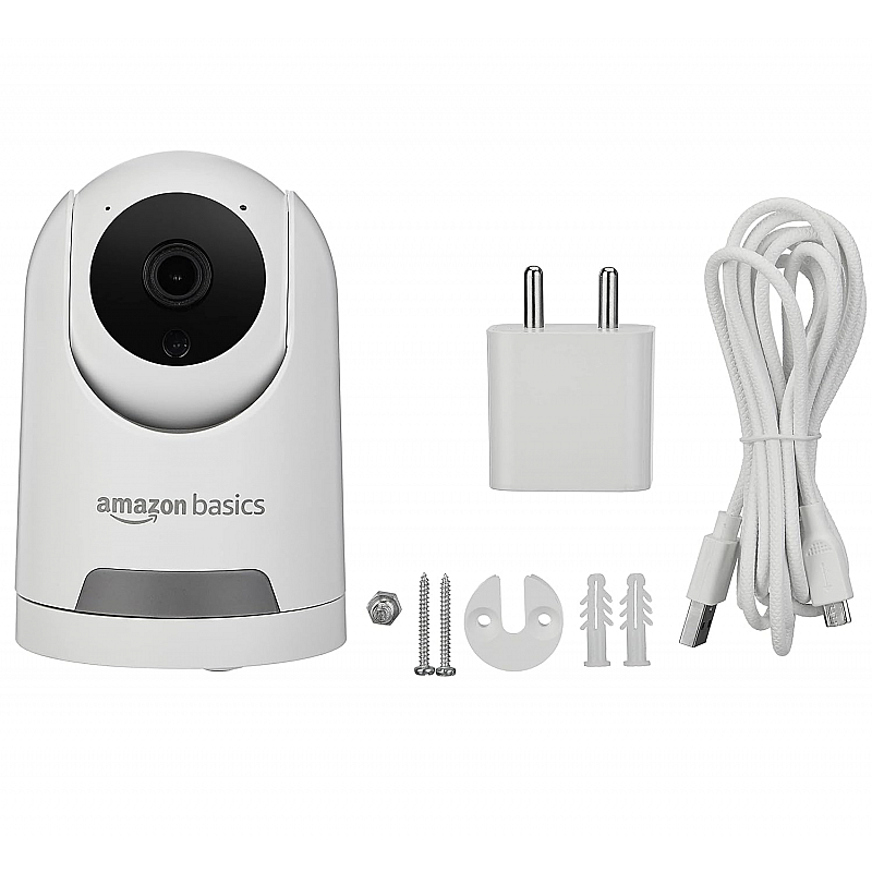 Amazon Basics 2MP Smart Security Camera with 360 Degree View Wi-Fi Enabled 1080p Full HD Picture (White)