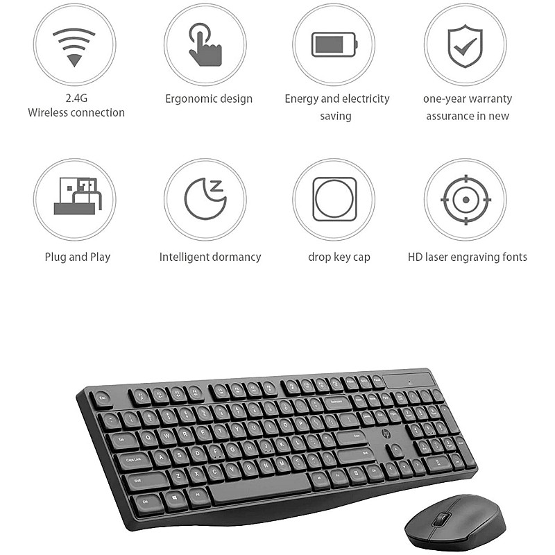 HP CS10 Wireless Multi-Device Keyboard and Mouse Combo Black