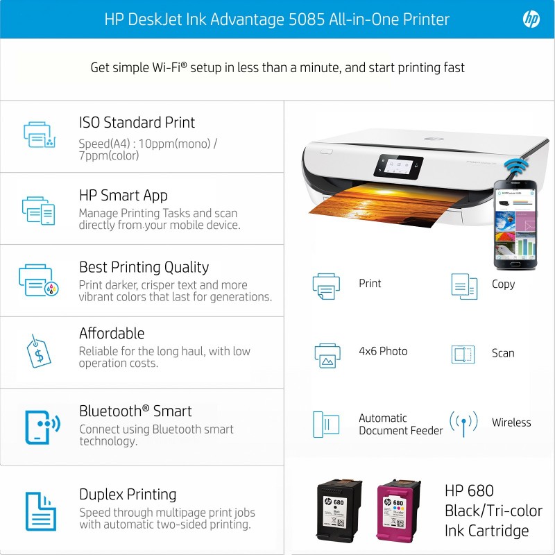 HP DeskJet 5085 All-in-One Ink Advantage Wireless Colour Printer