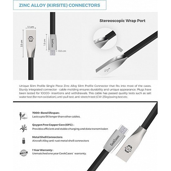 GeekCases Kirsite Rhombus Micro USB GC-CA-KR-MU-Black 3D Micro TPE USB Cable - 4 Feet (1.2 Meters) - (Black)