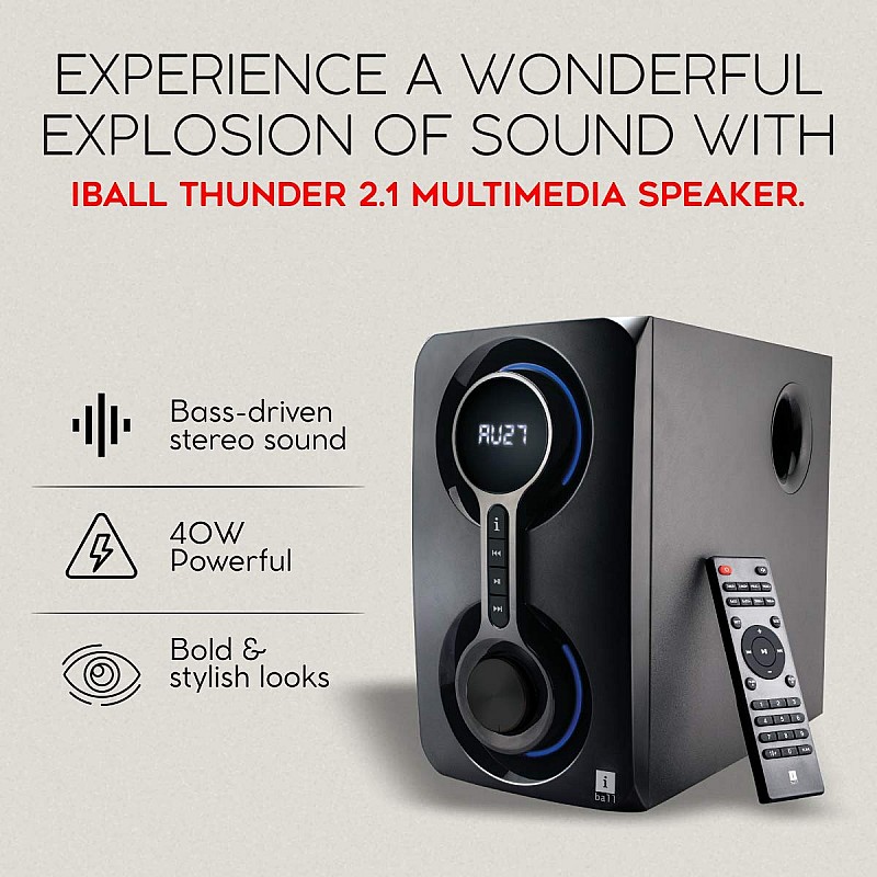 iBall Thunder 40 Watt 2.1 Channel USB Multimedia Speaker (Black)