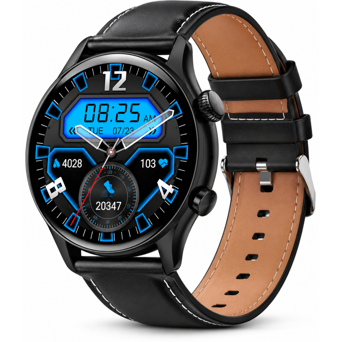 Gizmore GizFit GLOW AMOLED with 3.4 Cm ALWAYS-ON BT Calling Smartwatch (Brown Strap, Regular)