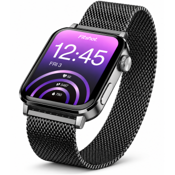 Fitshot Crystal 1.8inch AMOLED Display with bluetooth calling (Black Strap Regular)
